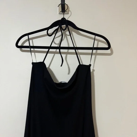 Reformation Black Ribbed Hilo Twist Dress with High Slit